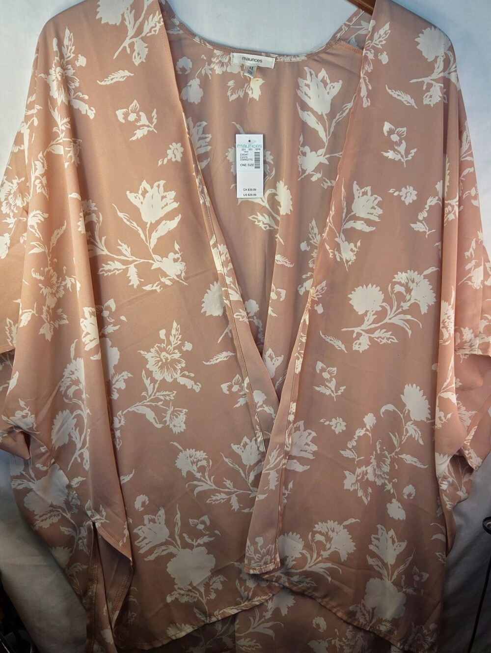 Maurices Floral Pink White Open-Front Kimono Top Women’s One Size NWT